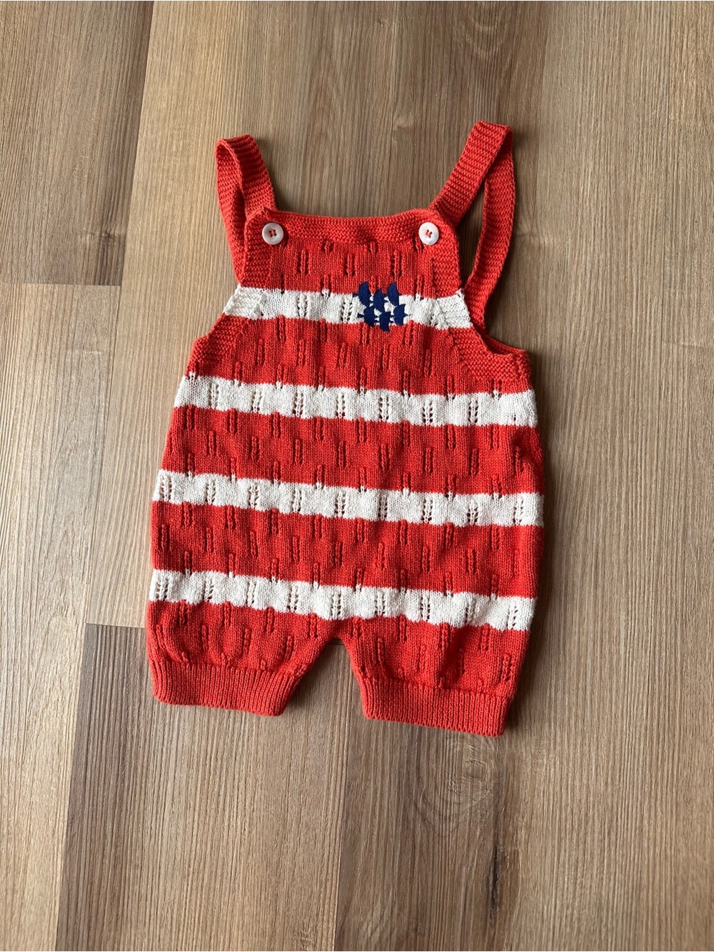 Bobo Choses orange and White Striped Knit Romper with birds 12 18 months